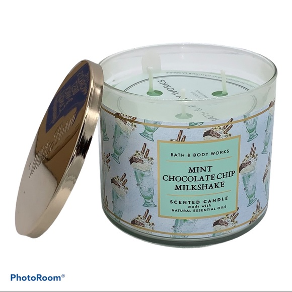 New Bath & Body Works BBW Mint Chocolate Chip Milkshake 3 Wick Large Jar - Picture 4 of 8